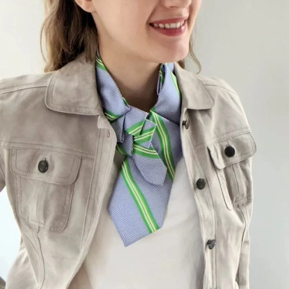 Ogsplosh Women's Ascot Scarf Tie Handcrafted Blue Green